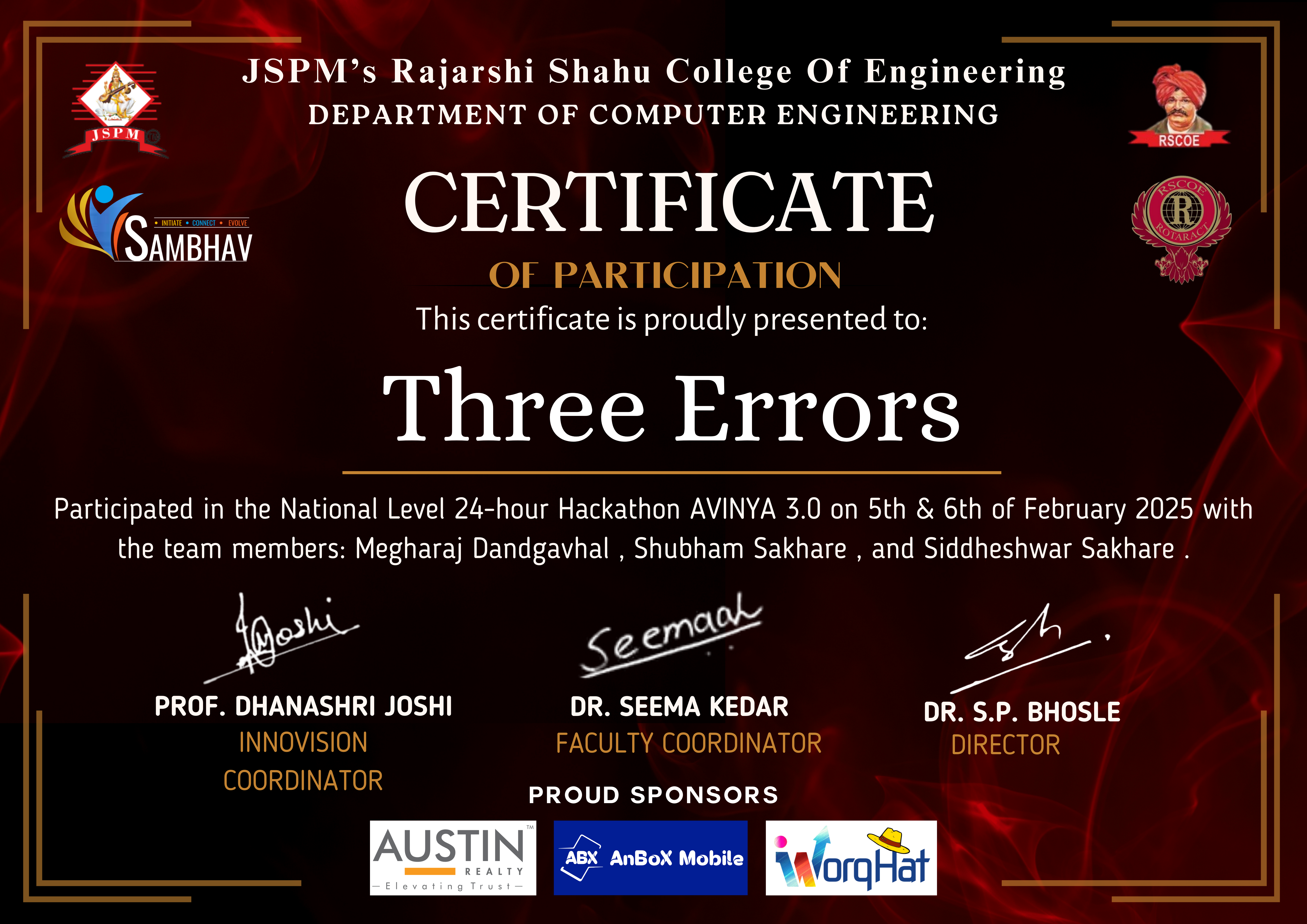Avinya Hackathon JSPM 2nd Runner-Up